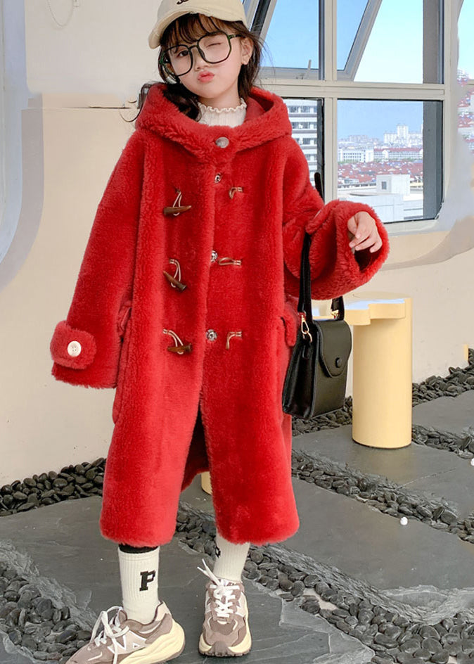 Modern White Button Girls Mink Velvet Long Hooded Coats Winter TG016