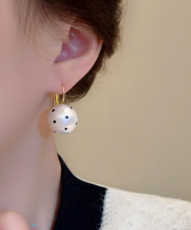 Alloy Modern Dot Hoop Earrings Pearl White Copper Cotton