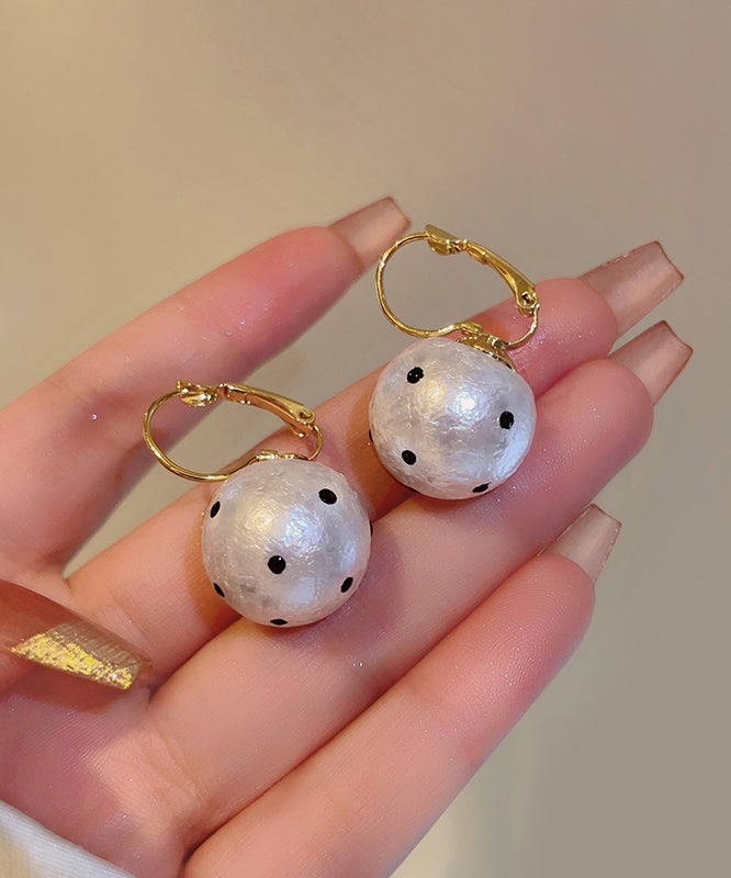Alloy Modern Dot Hoop Earrings Pearl White Copper Cotton