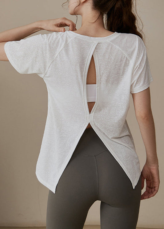 O-Neck Yoga White Modern Tops Hollow Loose Out