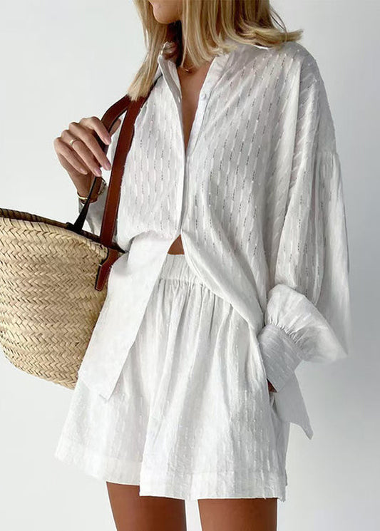 White Piece Modern Oversized Two Cotton Set Outfits Jacquard