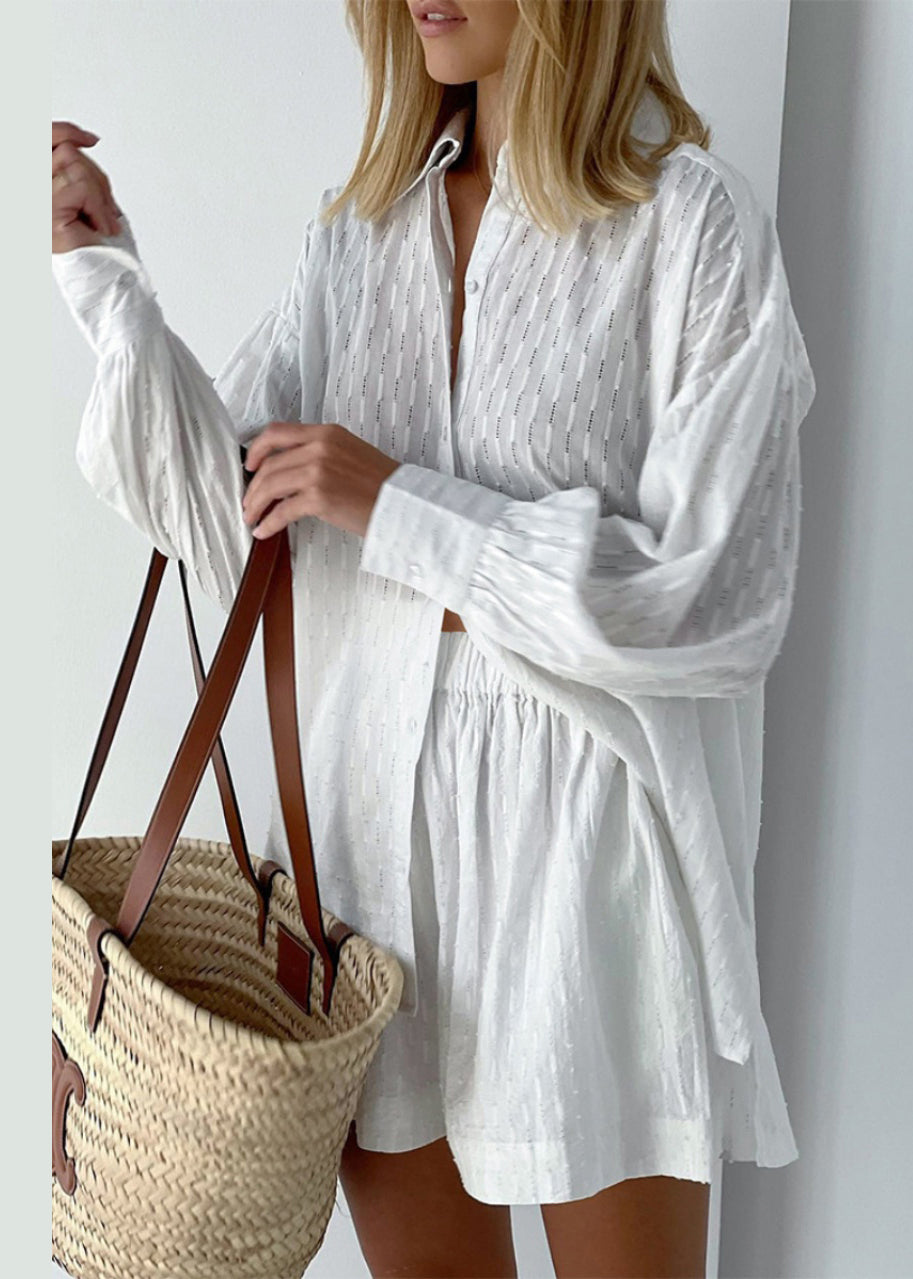 White Piece Modern Oversized Two Cotton Set Outfits Jacquard