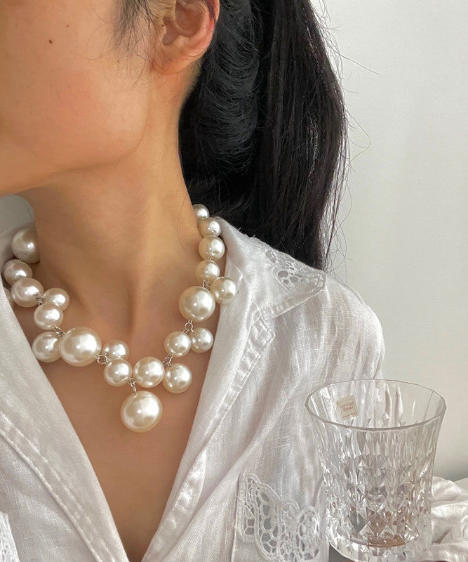 Modern White Stainless Steel Pearl Grapes Beading Princess Necklace WQ013