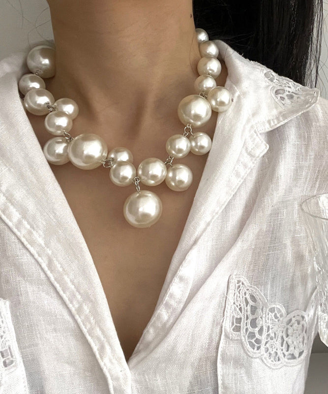 Modern White Stainless Steel Pearl Grapes Beading Princess Necklace WQ013