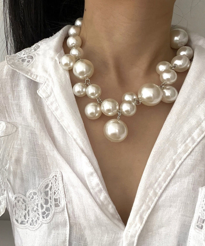 Modern White Stainless Steel Pearl Grapes Beading Princess Necklace WQ013