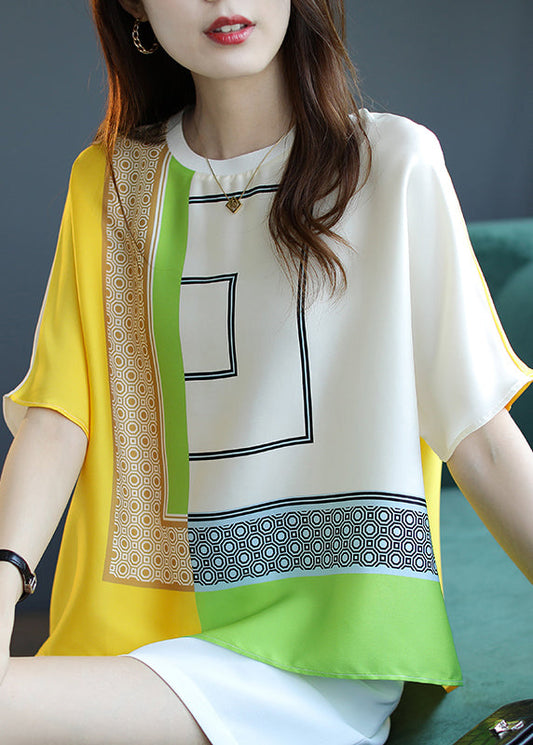 Short O-Neck Yellow Top Sleeve Print Modern