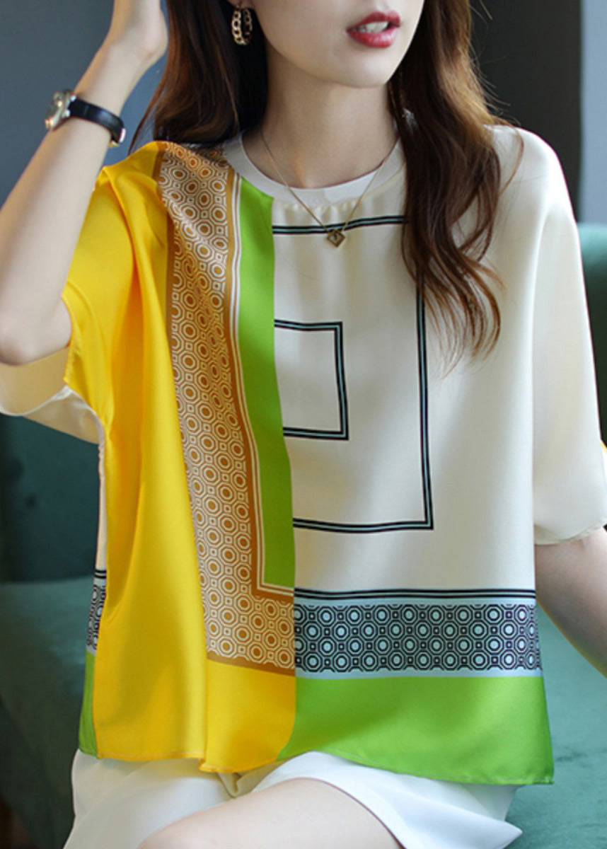 Short O-Neck Yellow Top Sleeve Print Modern