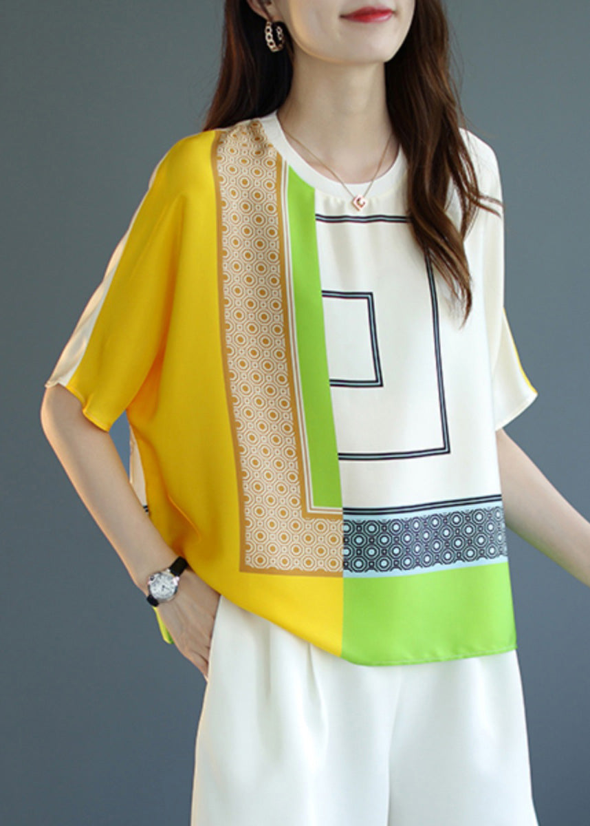Short O-Neck Yellow Top Sleeve Print Modern