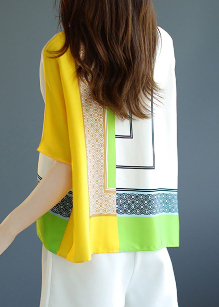 Short O-Neck Yellow Top Sleeve Print Modern