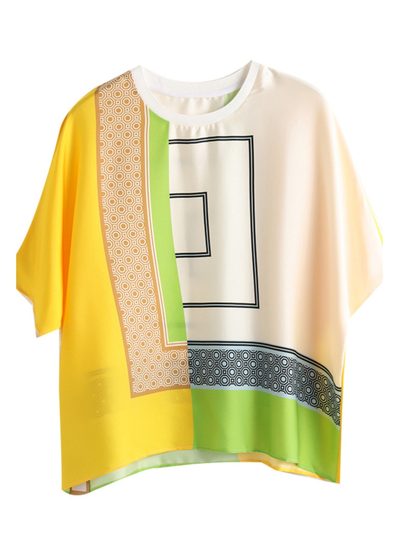 Short O-Neck Yellow Top Sleeve Print Modern