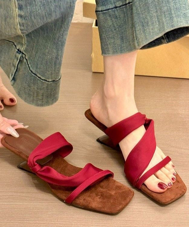 Boutique Sandals Slide Splicing Faux Wedge Mulberry Leather