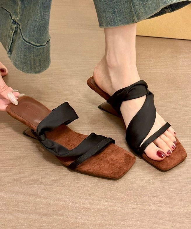 Boutique Sandals Slide Splicing Faux Wedge Mulberry Leather