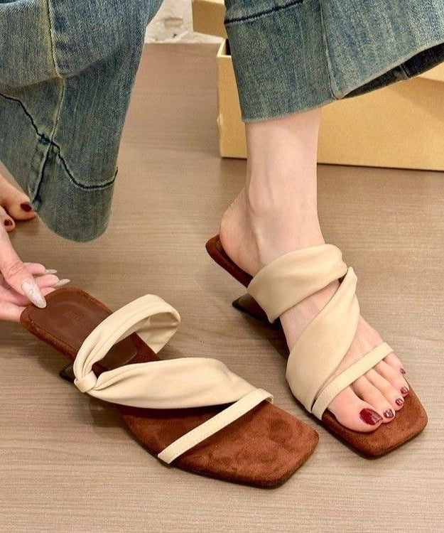 Boutique Sandals Slide Splicing Faux Wedge Mulberry Leather