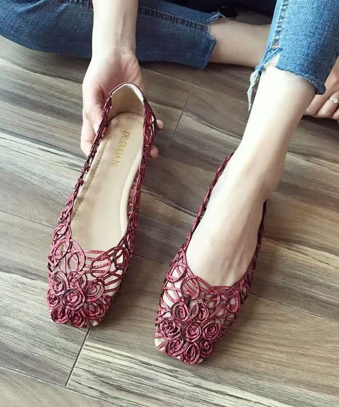 Leather Walking Sandals Art Splicing Faux Mulberry Out Hollow