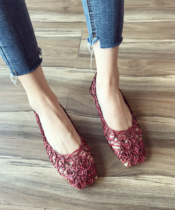 Leather Walking Sandals Art Splicing Faux Mulberry Out Hollow