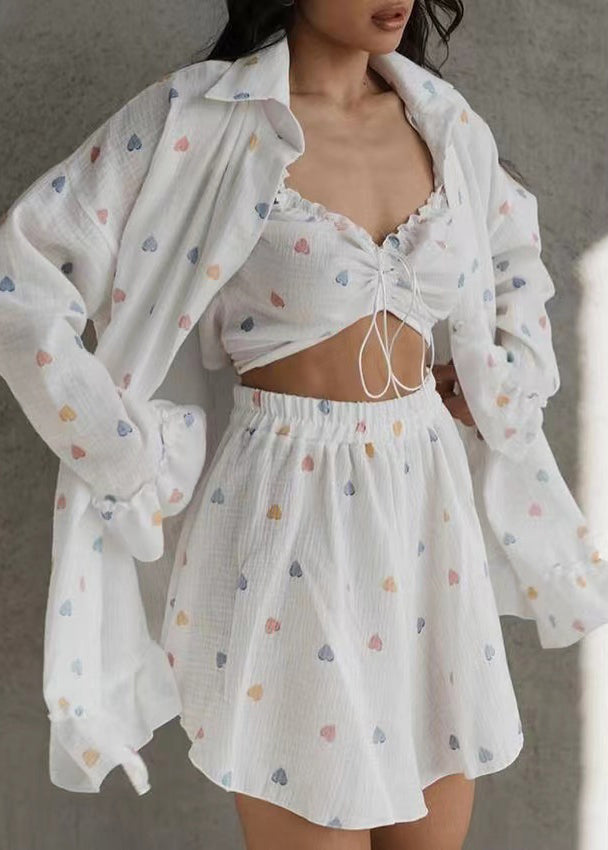 Pajama Oversized Cotton Multicolour 3 Love Summer Sets Print