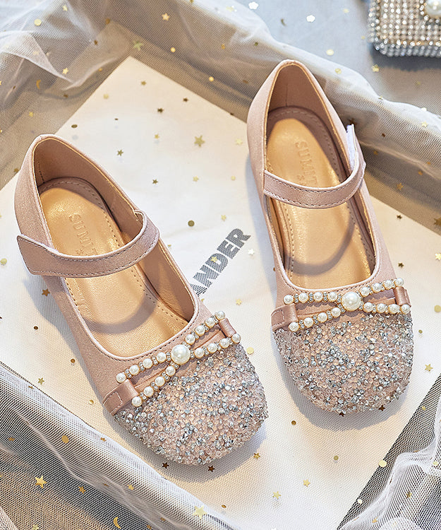 Flat Baby Leather Pink Bead Girls Shoes Nail Faux Buckle Zircon