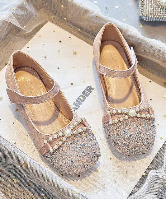 Flat Baby Leather Pink Bead Girls Shoes Nail Faux Buckle Zircon