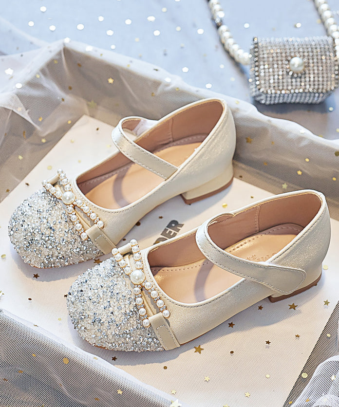 Flat Baby Leather Pink Bead Girls Shoes Nail Faux Buckle Zircon