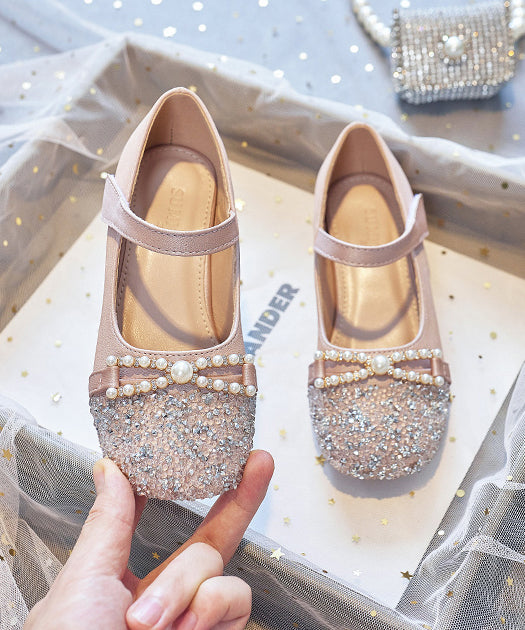 Flat Baby Leather Pink Bead Girls Shoes Nail Faux Buckle Zircon