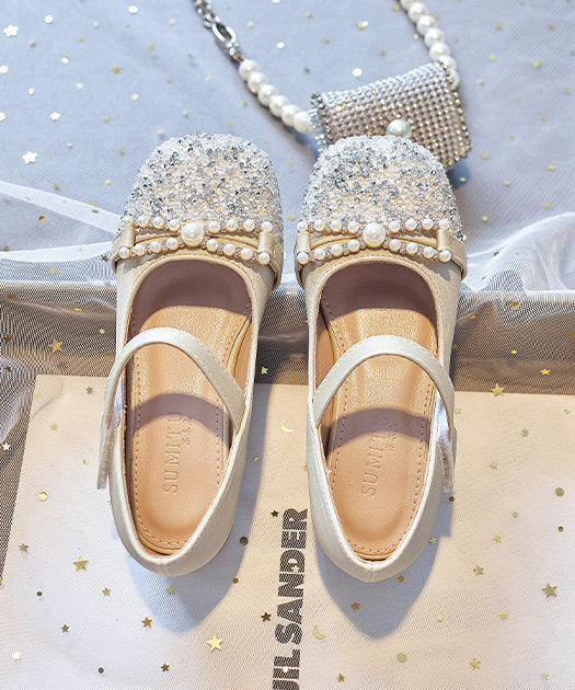 Flat Baby Leather Pink Bead Girls Shoes Nail Faux Buckle Zircon