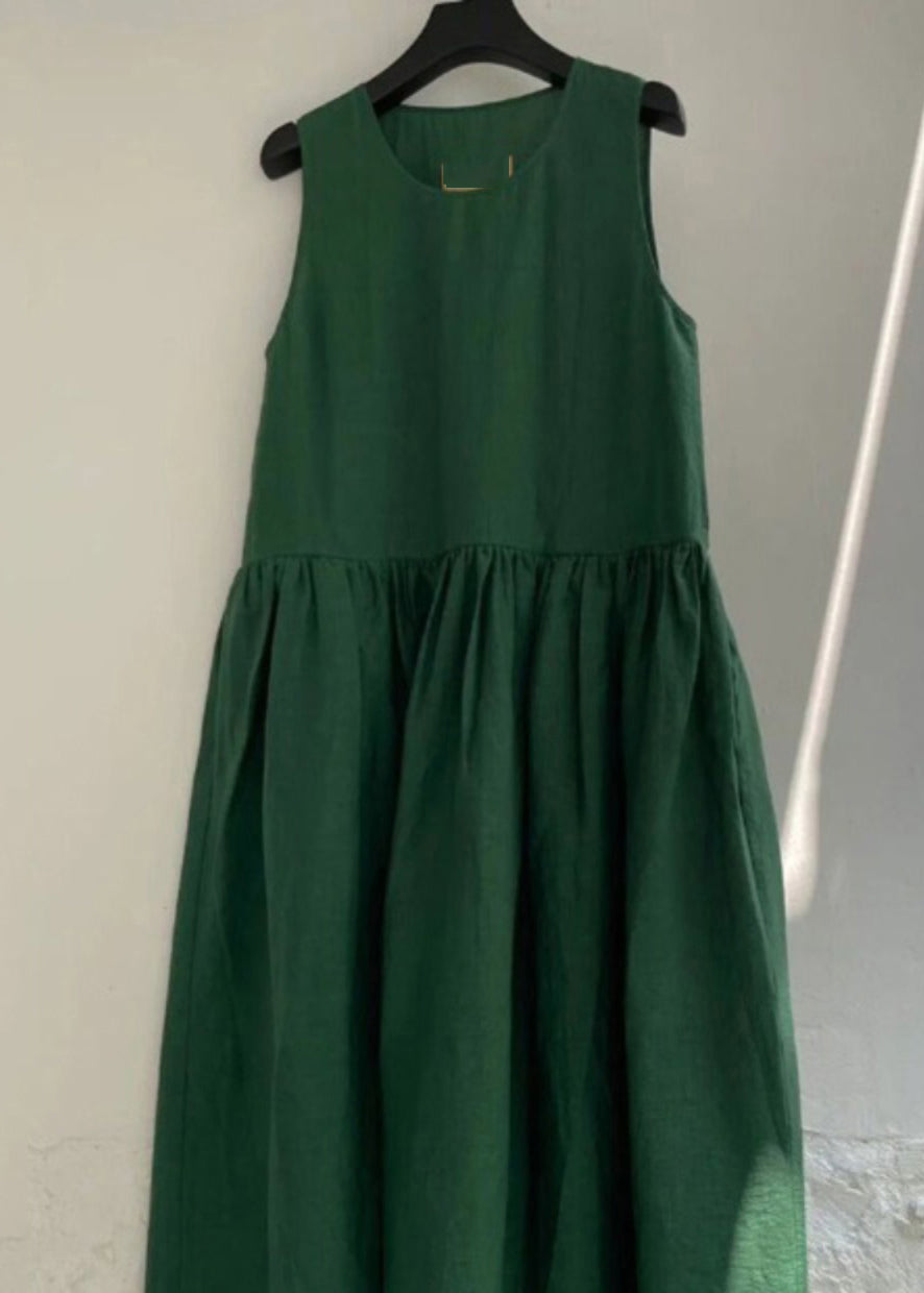 Natural Green Patchwork Solid Maxi Dress Summer QB023