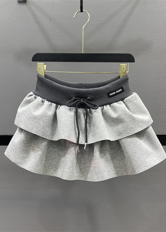 Waist Skirts Grey Natural A Drawstring Line Elastic