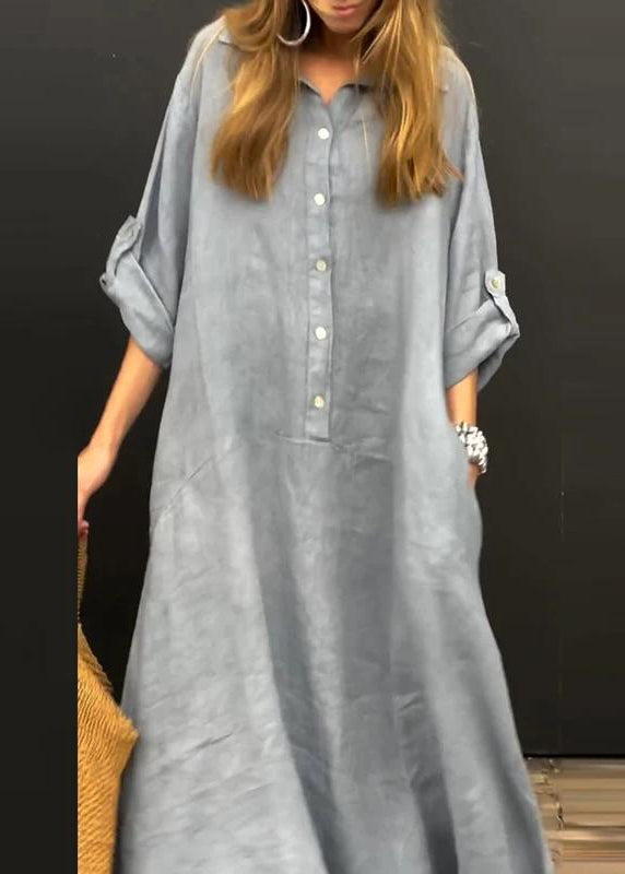 Pink Natural Peter Long Patchwork Dress Pan Collar Fall