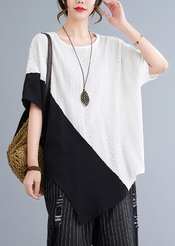 Asymmetrical Top Summer White Patchwork Natural Lace