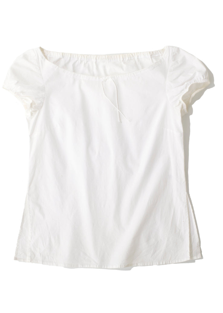 Natural White O-Neck Patchwork Cotton T Shirt Summer UU1012