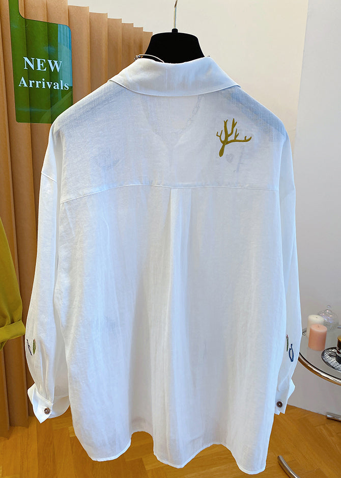 Peter Shirt Yellow Collar Natural Cotton Pan Embroidered Tops
