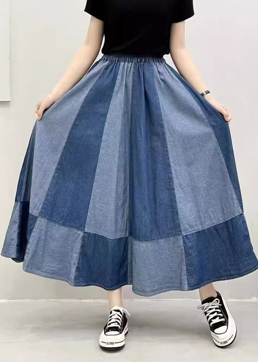 Patchwork Skirts Pant Exra Oversized Hem Summer Large Denim Navy
