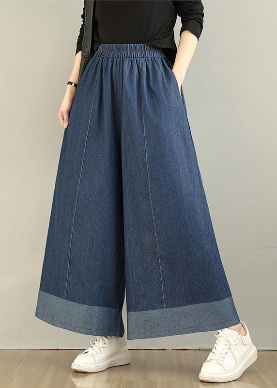 Patchwork Pants Summer Straight Denim Navy Oversized