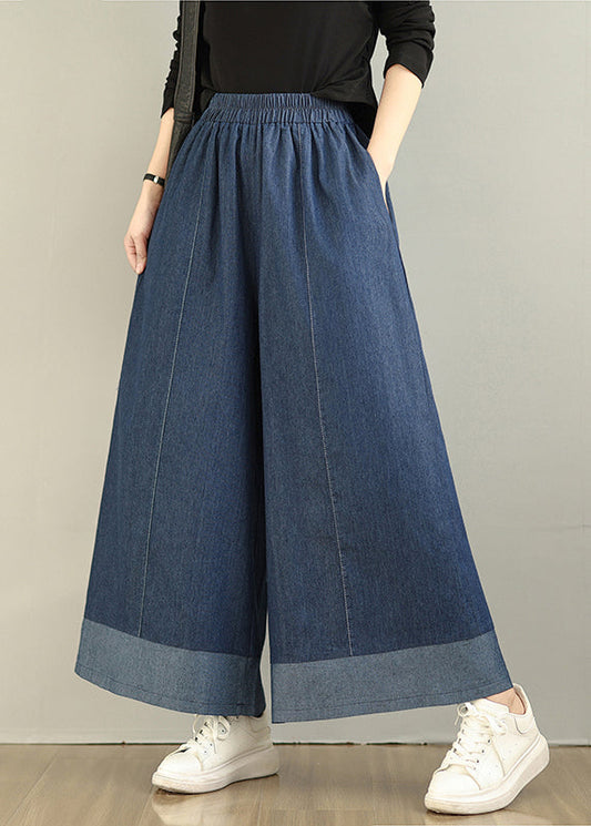 Patchwork Pants Summer Straight Denim Navy Oversized