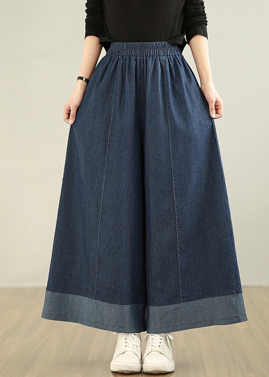 Patchwork Pants Summer Straight Denim Navy Oversized