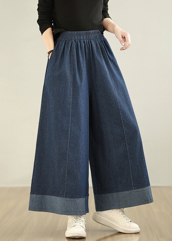 Patchwork Pants Summer Straight Denim Navy Oversized