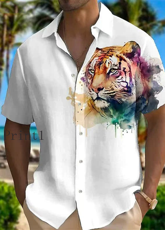 Summer Pan New Men Cotton Shirts Animal Print Collar Peter