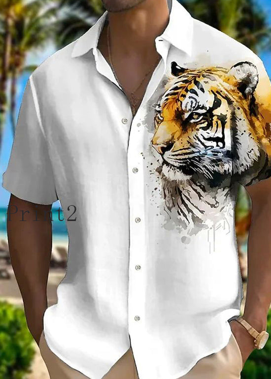 Summer Pan New Men Cotton Shirts Animal Print Collar Peter