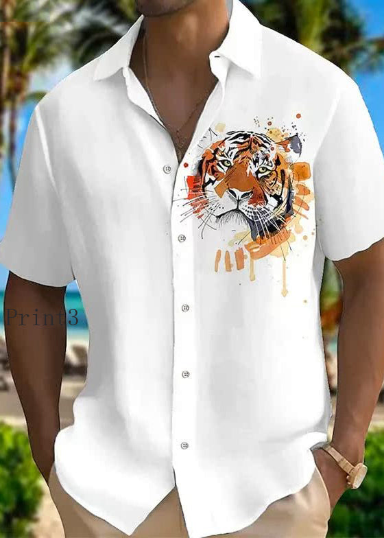 Summer Pan New Men Cotton Shirts Animal Print Collar Peter