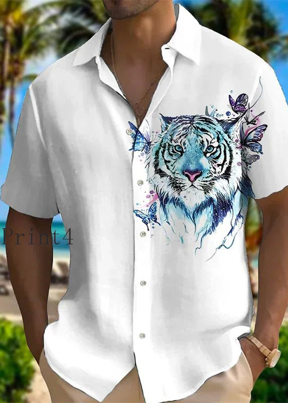 Summer Pan New Men Cotton Shirts Animal Print Collar Peter