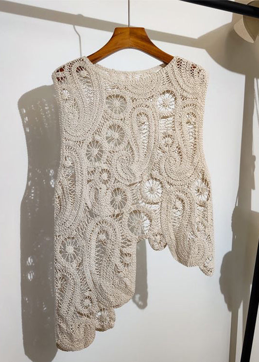 New Vest Asymmetrical Knit Sleeveless Out Apricot Hollow