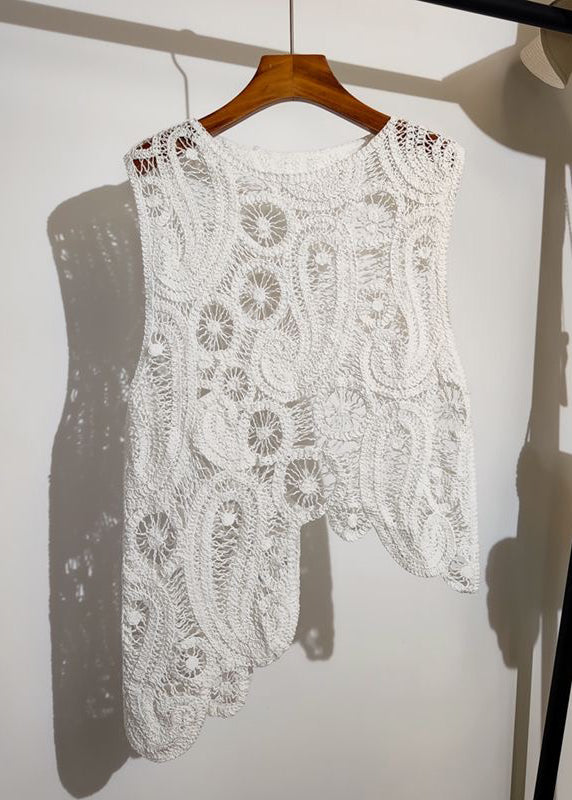 New Vest Asymmetrical Knit Sleeveless Out Apricot Hollow