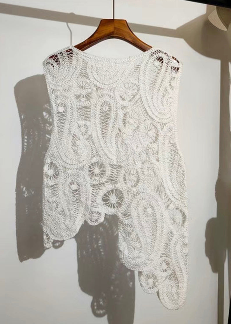 New Vest Asymmetrical Knit Sleeveless Out Apricot Hollow