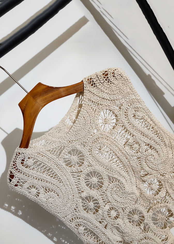 New Vest Asymmetrical Knit Sleeveless Out Apricot Hollow