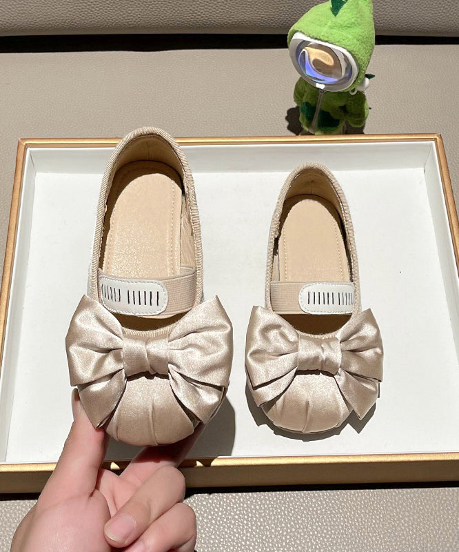 Girls Apricot Bow Flat New Splicing Shoes