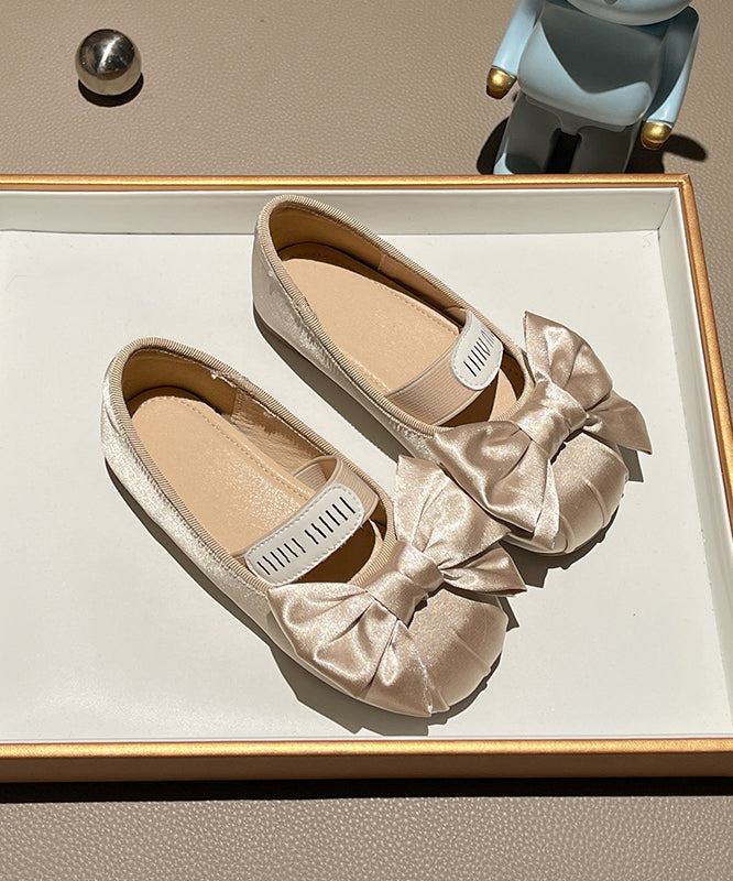 Girls Apricot Bow Flat New Splicing Shoes