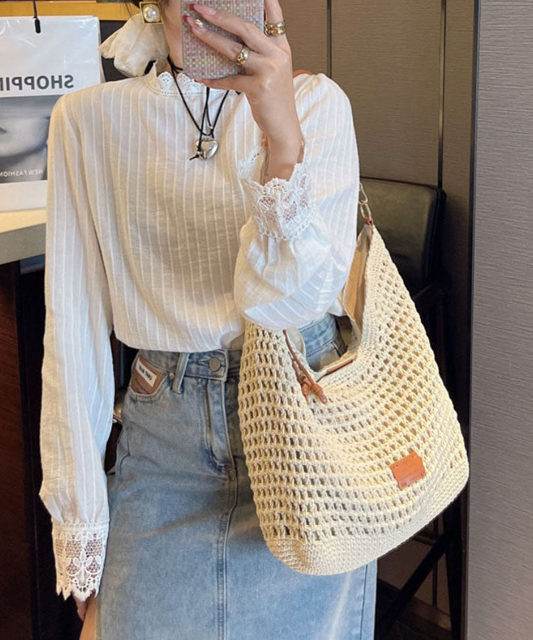 Apricot Bag Shoulder Capacity Straw Large New Woven