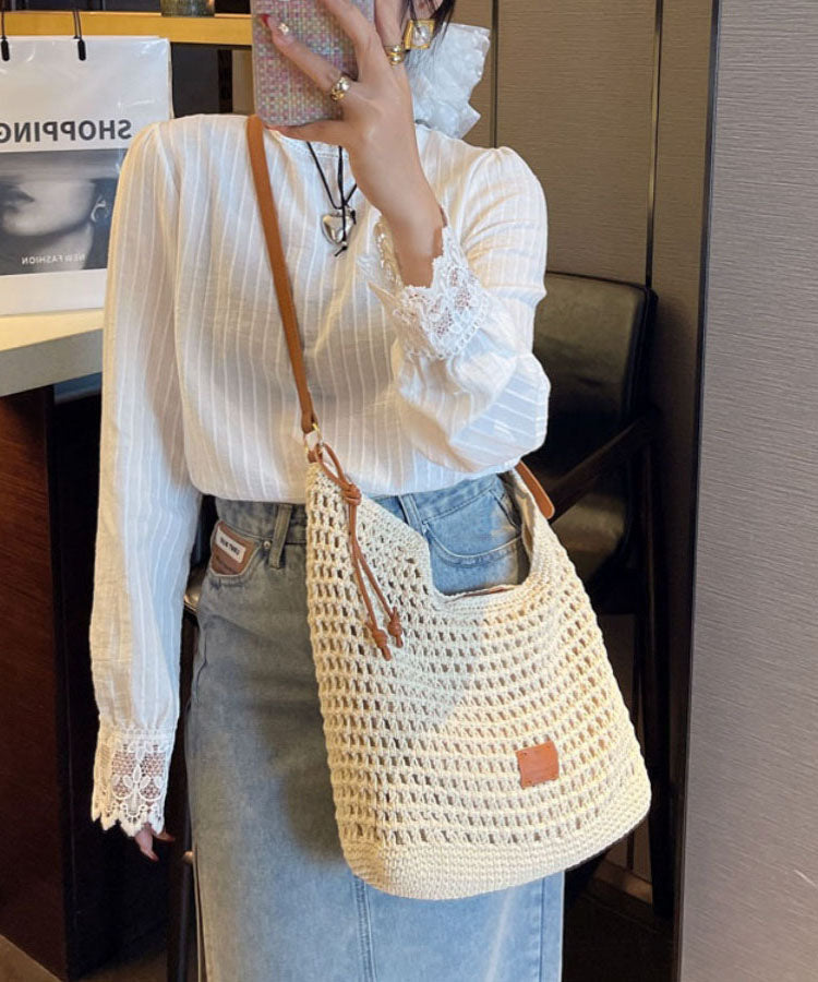 Apricot Bag Shoulder Capacity Straw Large New Woven