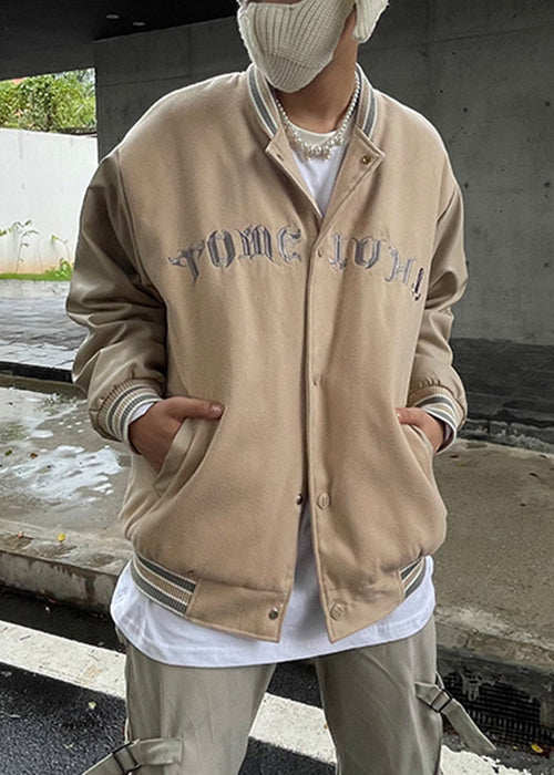 New Apricot Letter Faux Leather Patchwork Men Parkas Spring  TC051