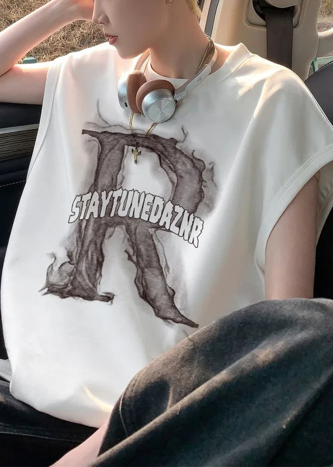 Print Apricot Tank Men Letter Sleeveless Oversized New Cotton